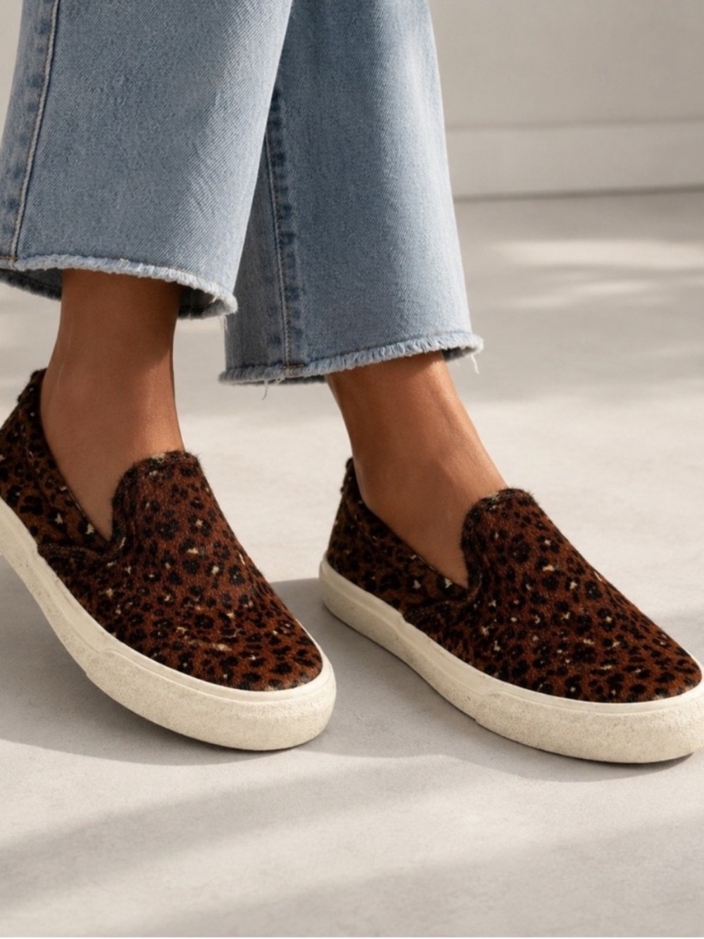 MADEWELL SIDEWALK SLIP-ON SNEAKERS IN MINI LEOPARD CALF HAIR NWOT